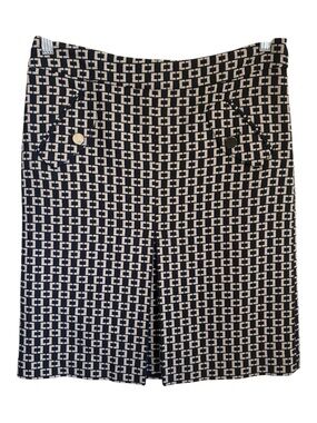 Ann Taylor Loft Mod Office Siren Geometric Navy Cream Patterned Skirt Sz 4